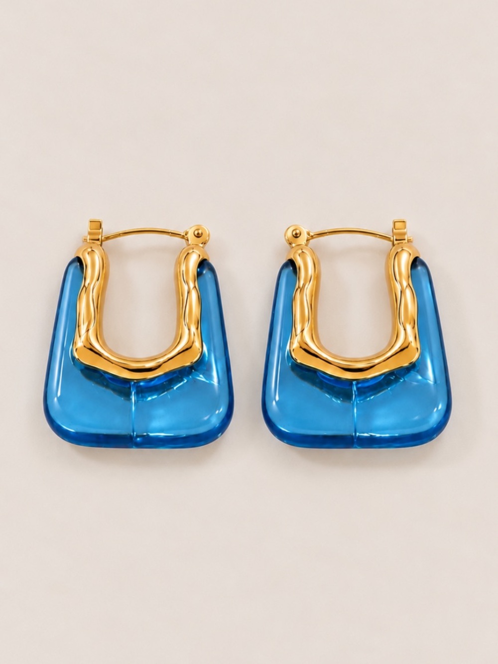 New! Blue Lucite Gold Huggie Hoop Earrings NWOT